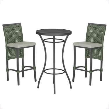 Imagem de Mesa Bistrô Com 2 Banquetas Roma Preta Corda Náutica 3 Trama Verde