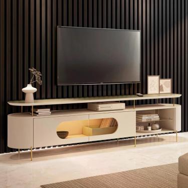 Imagem de Rack Tv 85 Pol 220cm 2 Portas Com Led ária Off/champanhe - Hb Móveis