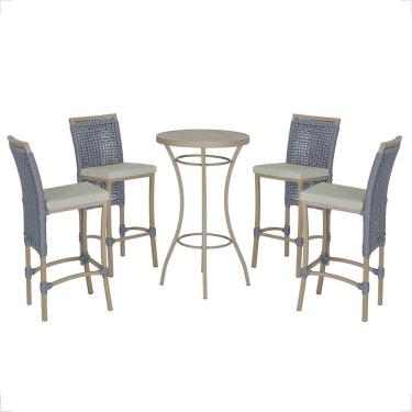 Imagem de Mesa Bistrô Com 4 Banquetas Roma Fendi Corda Náutica 3 Trama Prata