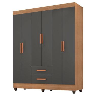Imagem de Guarda Roupa Casal Lite 6 Portas 2 Gavetas MDP Nature- Cinza Móveis Leão