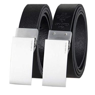 Imagem de Calvin Klein Cinto masculino duplo em um reversível com fivela de placa moderna, Preto escuro/preto, Small (30-32)