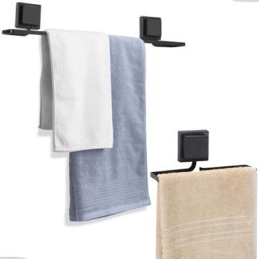 Imagem de Kit Acessórios Banheiro Porta Toalha Rosto Banho Sem Furo Dupla Face 3