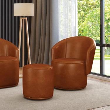 Imagem de Poltrona e Puff Redondo Orgânico para Sala Malu Sintético PU M11 - D'R