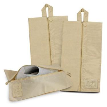 Imagem de Conjunto Bolsa Porta Sapato Estampa Lisa 3 Peças Bege - JACKI DESIGN