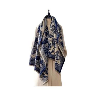 Imagem de Cachecol De Pashmina Jacquard Animal Dupla Face Grosso E Quente Para M