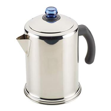 Imagem de Cafeteira clássica de aço inoxidável Farberware, 2,8 L, prata com puxador azul de vidro