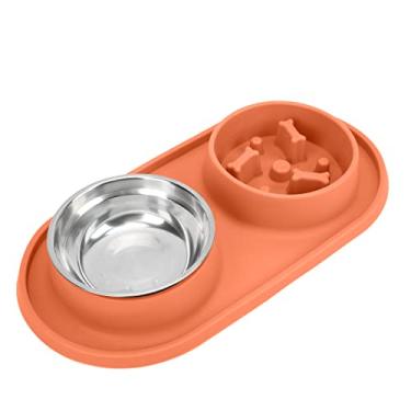 Imagem de Tigelas duplas para animais de estimação, tigela de silicone removível para cães e gatos (laranja)