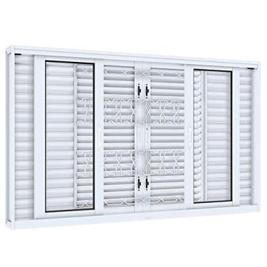 Imagem de Janela Veneziana de Correr Central Flex 4 Folhas Móveis 2 Fixas com Grade Mosaico Lucasa Facilità 100cmx200cm Branco