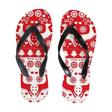 Imagem de Chinelo fino feminino Natal vermelho branco rena praia chinelos confortáveis para viagem de verão para homens, Multicor, 8-9 Narrow Women/6.5-7 Narrow Men
