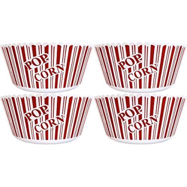 Imagem de Conjunto de tigelas de pipoca para servir – Tamanho grande 25,4 cm x 11,4 cm – Banheira de pipoca, red, white, 10" X 4.75", 1