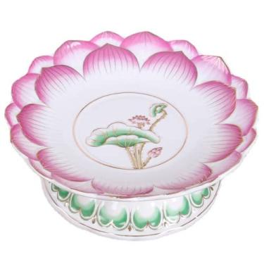 Imagem de Prato de cerâmica de 17,5 cm para adoração de Buda Suprimentos Guanyin Lotus Tribute Prato de Frutas