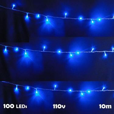 Imagem de Pisca Pisca 100 LEDs 10m Azul 4 Fases Fio Transparente 1040