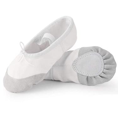 Imagem de Bestgift Sapatilhas de balé sem cadarço adulto Sapatos de pata de gato Sapatos de dança para crianças Sapatos de ioga Sapatos de dança com sola macia Branco 30