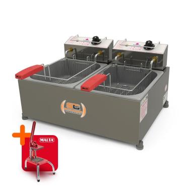 Imagem de Fritador Óleo 2 Cubas 2 Cestos 2500W Elétrico 10L PR-20E 127V Progás e Cortador de Legumes