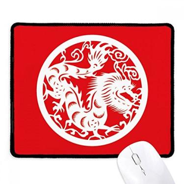 Imagem de Mousepad de arte do zodíaco chinês cortado em papel Dragon Animal com borda costurada Tapete de borracha para jogos