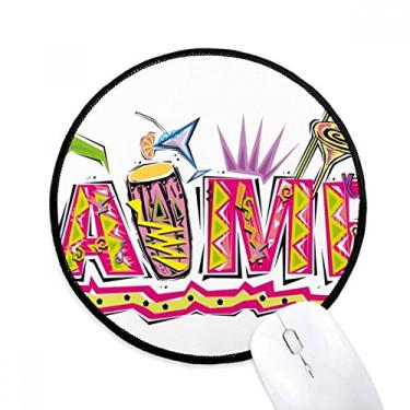 Imagem de Mouse pad com slogan de mambo rosa do México Culture Elment Tapete redondo para escritório