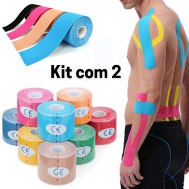 Imagem de Kit 2 Fitas Elásticas 5M Bandagem Funcional Kinesio Tape Esporte Fisio