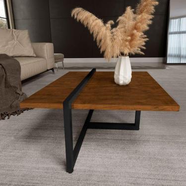 Imagem de Mesa Centro Estilo Industrial Berlin Decorativa Moderna Klm Móveis Imbuia/ Preto