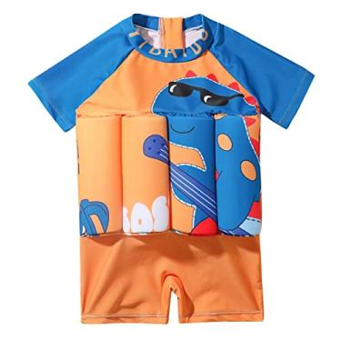 Imagem de Roupa de banho infantil para bebês meninos com flutuabilidade ajustável dinossauro flutuante, roupa de banho flutuante, colete de natação infantil com 8 bastões de flutuação removíveis,