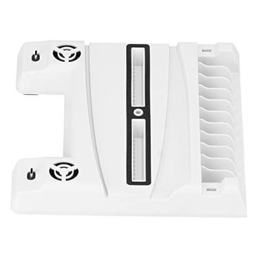Imagem de Vomeko Base de resfriamento para console de jogos. Doca de ventilador versátil com rack de armazenamento de disco para controle de jogos PS5, compatível com PlayStation 5, ventiladores de resfriamento duplos, redução de ruído. Suporte para console, carregador de controlador.