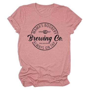 Imagem de Camisetas Mamã's Boobery Brewing Go Always On Tap Camiseta feminina com slogan divertido pulôver de amamentação humor top dia das mães, Letra preta, ouro rosa, M