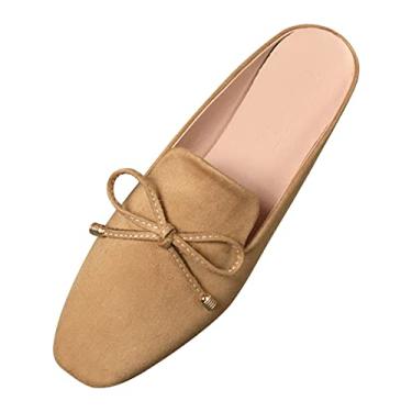 Imagem de CsgrFagr Sapatos rasos femininos de camurça na primavera e no verão sandálias modernas com laço sapatos casuais para mulheres sem cadarço, Caqui, 6.5