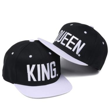 Imagem de BAOZOON 2 peças de chapéus King Queen combinando snapback hip hop boné bordado para casais bonés de beisebol ajustável boné plano unissex, Branco, Tamanho Único