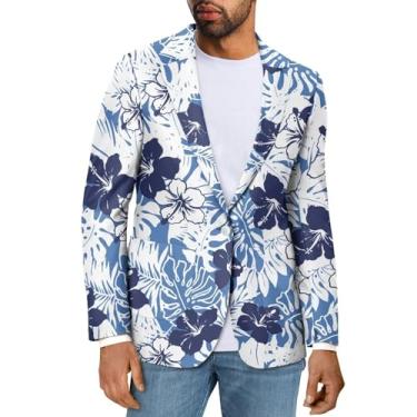 Imagem de Sprowallow Blazer masculino casual com um botão, casaco esportivo slim fit, lapela notched, blazer, jaqueta leve para negócios, Flor tropical, 5X-Large
