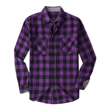 Imagem de Camiseta masculina de manga comprida para homens, gola rolê, flanela, xadrez, térmica, felpuda, inverno, outono 2024, Q-045 Roxo, G
