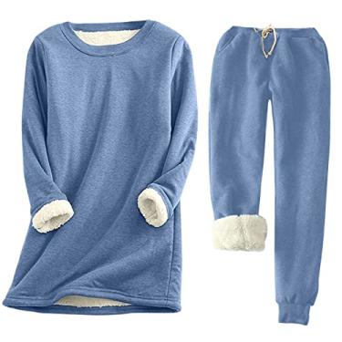 Imagem de Roupas femininas quentes, camisetas, calças, pijamas, conjuntos de pijama para mulheres, forrado com lã, combinando com lã, outono inverno 2024, O-814 Azul royal, XXG