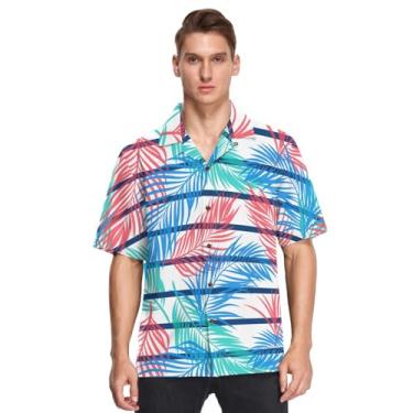 Imagem de GuoChe Camisa masculina havaiana abotoada manga curta linda flor tropical azul festa ropa para hombre, Linda flor tropical azul, G