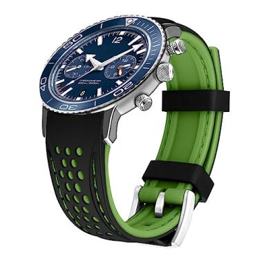 Imagem de Kai Tian Pulseira de relógio durável de borracha esportiva de corrida de 22 mm com extremidades curvas de silicone em dois tons preta (ponto verde militar) para homens e mulheres