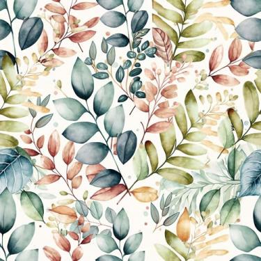 Imagem de BEETAL Papel de Parede Botânico Colorido Verde/Azul-Petróleo/Grama/Marrom, Fácil de Descascas e Colar, Impermeável, Adequado para Locatários