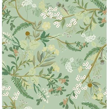 Imagem de Guvana Papel de parede floral para contato com folhas autoadesivas, flores coloridas, para decoração de quarto, sala de estar, 40 x 192 cm (fundo verde claro)