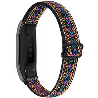 Imagem de Nigaee Pulseiras de couro genuíno e nylon elástico compatíveis com Samsung Galaxy Fit2, pulseiras esportivas macias respiráveis para mulheres e homens, acessórios de substituição para Samsung Galaxy