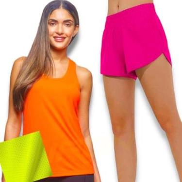 Imagem de Conjunto Camiseta REGATA DRY FITNESS + Short TACTEL FEMININO Academia Yoga Corrida PLT 591-Feminino