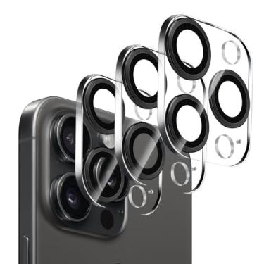 Imagem de 【Pacote com 3】Protetor de lente de câmera de vidro temperado Dengduoduo para iPhone 15 Pro de 6,1 polegadas e para iPhone 15 Pro Max de 6,7 polegadas, Ultra HD, dureza 9H, antiarranhões, fácil de