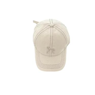 Imagem de Obenie Chapéu xadrez bordado com laço fofo chapéu de beisebol chapéu de beisebol boné de golfe retrô boné de corrida boné de beisebol, 2 Bege, Tamanho Único