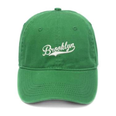 Imagem de L8502-LXYB Boné de beisebol masculino bordado Brooklyn algodão lavado, Verde, 7 1/8