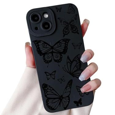 Imagem de Finyosee Capa compatível com iPhone 13 Mini de 5,4 polegadas, design bonito de borboleta preta sólida, capa de telefone feminina fina de silicone macio fina capa protetora à prova de choque para