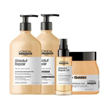 Imagem de Kit L'oréal Pro Serie Expert Absolut Repair Gold Quinoa - Shampoo E Condicionador E Máscara E Óleo