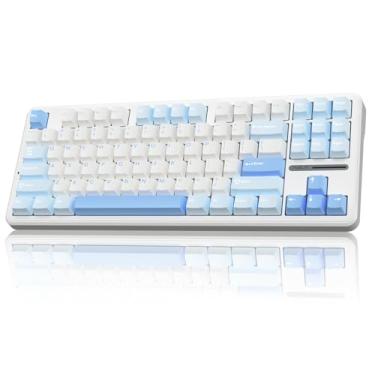 Imagem de AULA Teclado mecânico sem fio F87, teclado de troca a quente personalizado 75% TKL, teclado para jogos de montagem em junta com teclas PBT, interruptores de madeira cinza pré-lubrificados, teclado