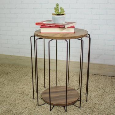 Imagem de Conjunto com 02 Mesas Redonda Estilo Industria Aço Corten/Castanho