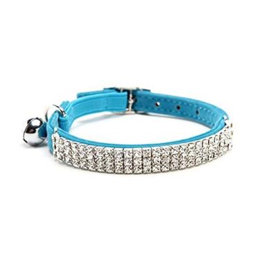 Imagem de (Azul) - CHUKCHI Soft Velvet Safe Cat Coleira ajustavel Bling Diamante com sinos, 28cm para caes e gatos pequenos