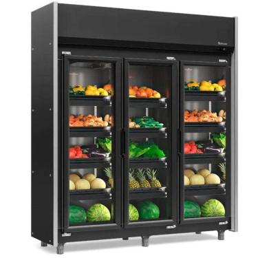 Imagem de Expositor Vertical Hortifruti 3 Portas De Vidro Geas3plb Gelopar All Black 220v