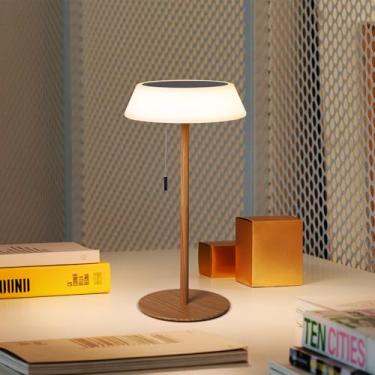Imagem de ILOVINIT Candeeiro de mesa solar LED externo à prova d'água, luz noturna de mesa regulável em 3 níveis, portátil, sem fio, recarregável, para casa/deck/pátio/jardim (grão de madeira)