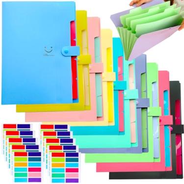 Imagem de xlehoel 10 pastas expansíveis para arquivos, pasta organizadora de acordeão tamanho carta A4, organizador expansível com 5 bolsos, organizador de documentos de plástico com 120 etiquetas para material
