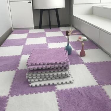 Imagem de Tapete EVA de Pelúcia Anti Derrapante, Tatame Tapete Eva Pelúcia Bebê Infantil (Branco e Lilás)