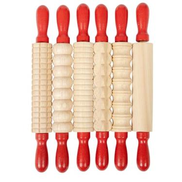 Imagem de READY 2 LEARN Mini rolos de madeira texturizados – Conjunto de 15 a 18,4 cm – Alças giratórias – Rolos para massa infantil, artesanato, brincadeiras imaginativas