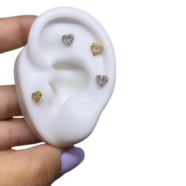 Imagem de Piercing Tragus Orelha Coração Vazado Pedra Zircônia - RaraSteel Pierc